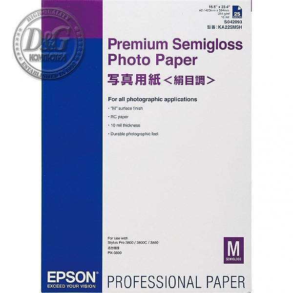 Epson Premium Semigloss Photo Paper, DIN A2, 250 g/m2, 25 Sheets