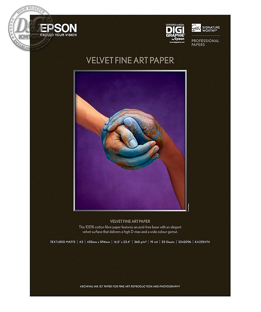 Epson Velvet Fine Art Paper, DIN A2, 260 g/m2, 25 Sheets