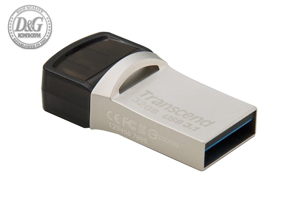 Transcend 32GB JETFLASH 890S, USB 3.1 Type C, Silver Plating