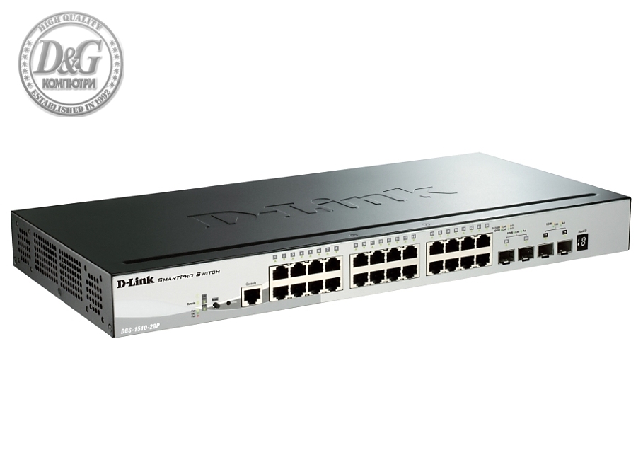 D-Link 28-Port Gigabit Stackable SmartPro PoE Switch including 2 SFP ports and 2 x 10G SFP+ ports