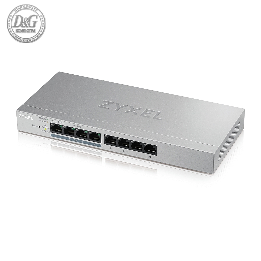 ZyXEL GS1200-8HPv2, 8 Port Gigabit PoE+ webmanaged Switch, 4x PoE, 60 Watt