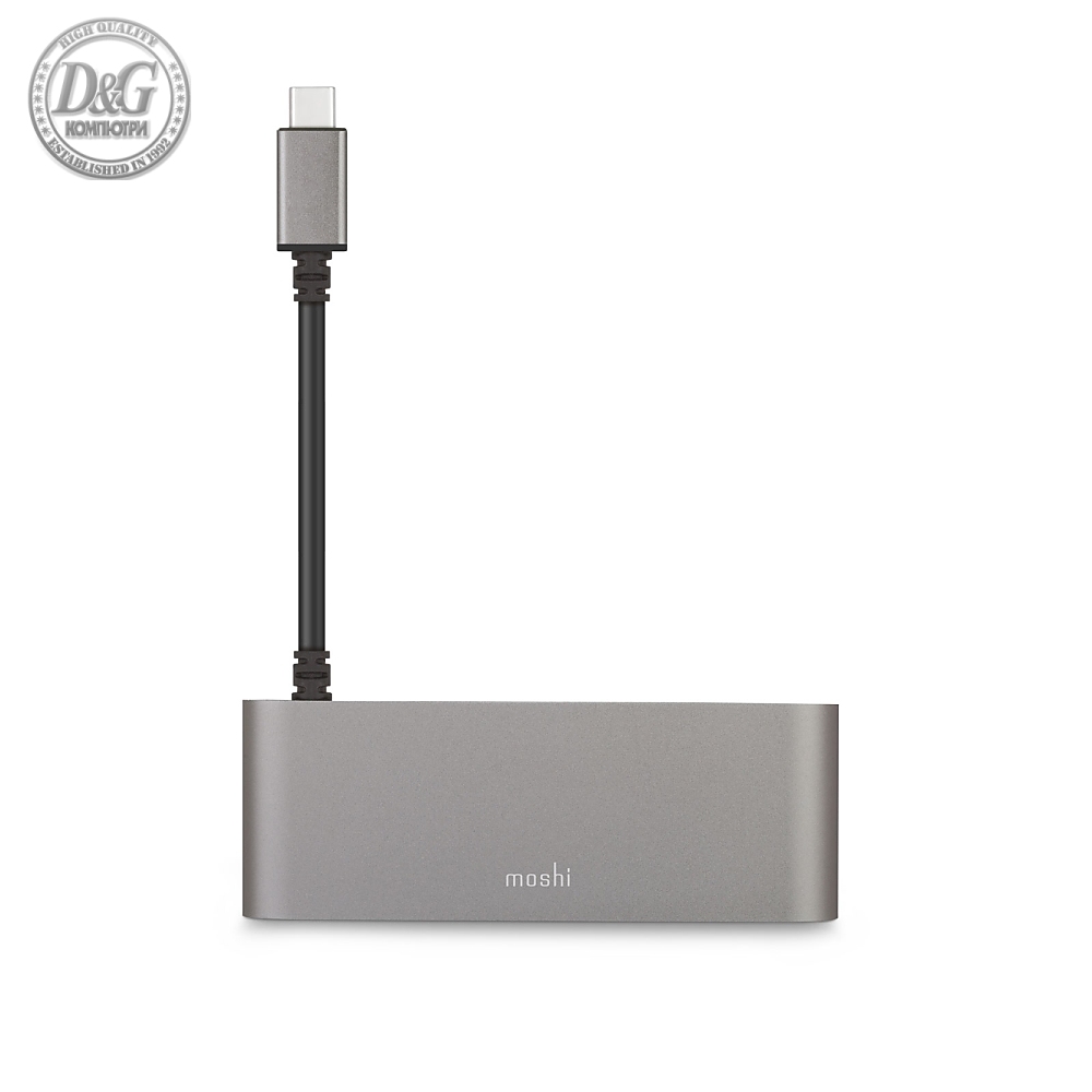 Moshi USB-C Multimedia Adapter, HDMI, Dual USB 3.0, SD Card, Gray