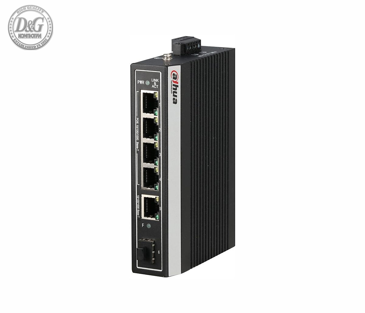 Комутатор Dahua PFS3106-4GT-DP, 4FE PoE+1GE+1GE SFP, неуправляем, 100W, индустриален