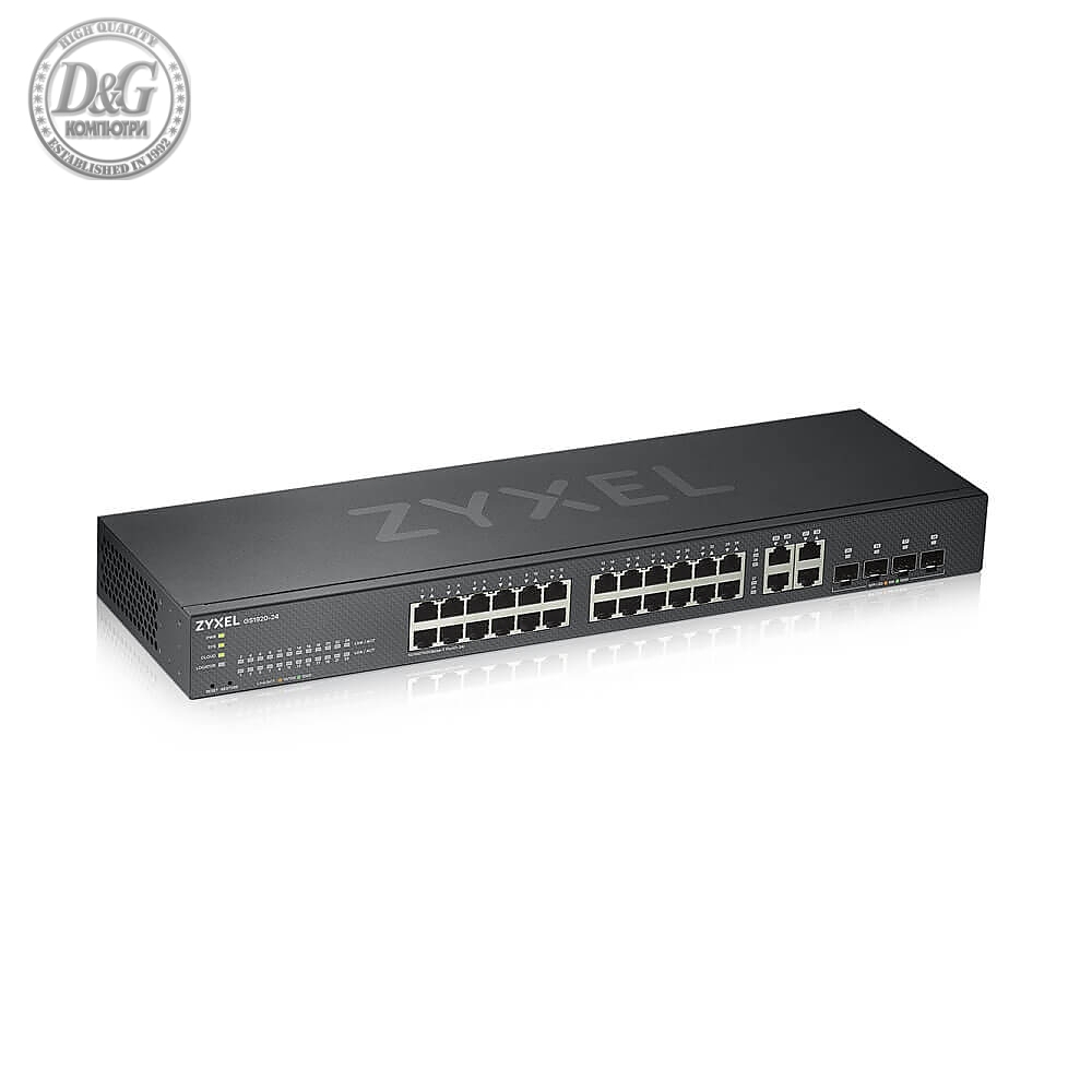 ZyXEL GS1920-24v2, 28 Port Smart Managed Switch 24x Gigabit Copper and 4x Gigabit dual pers., hybird mode, standalone or NebulaFlex Cloud