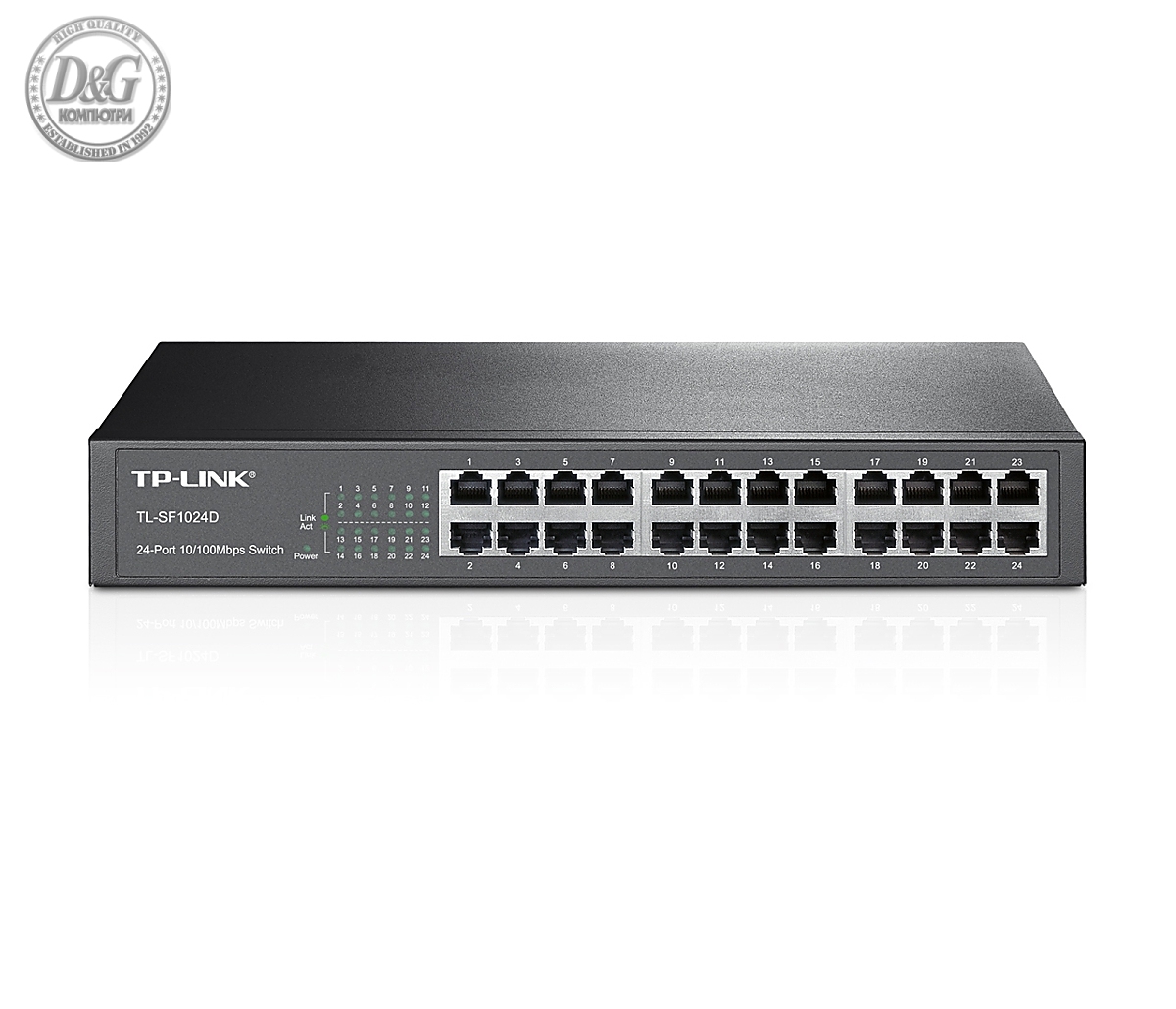 Комутатор TP-LINK TL-SF1024D, 24-портa 10/100M, неуправляем, за монтаж в шкаф, метален