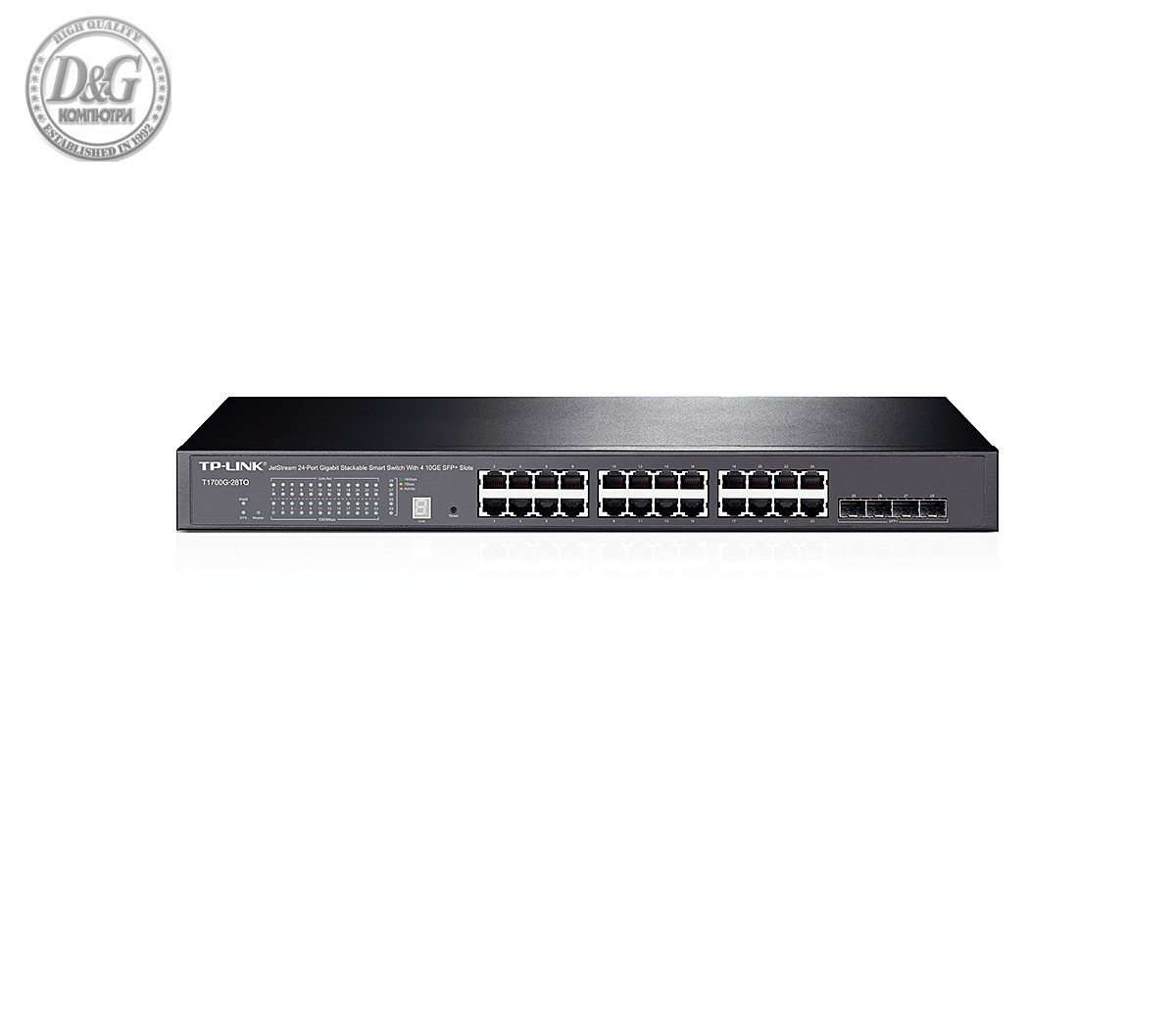 Комутатор TP-LINK T1700G-28TQ, 24Gbit порта L2+, 4x10GE SFP+ слота, физ. стекиране до 6