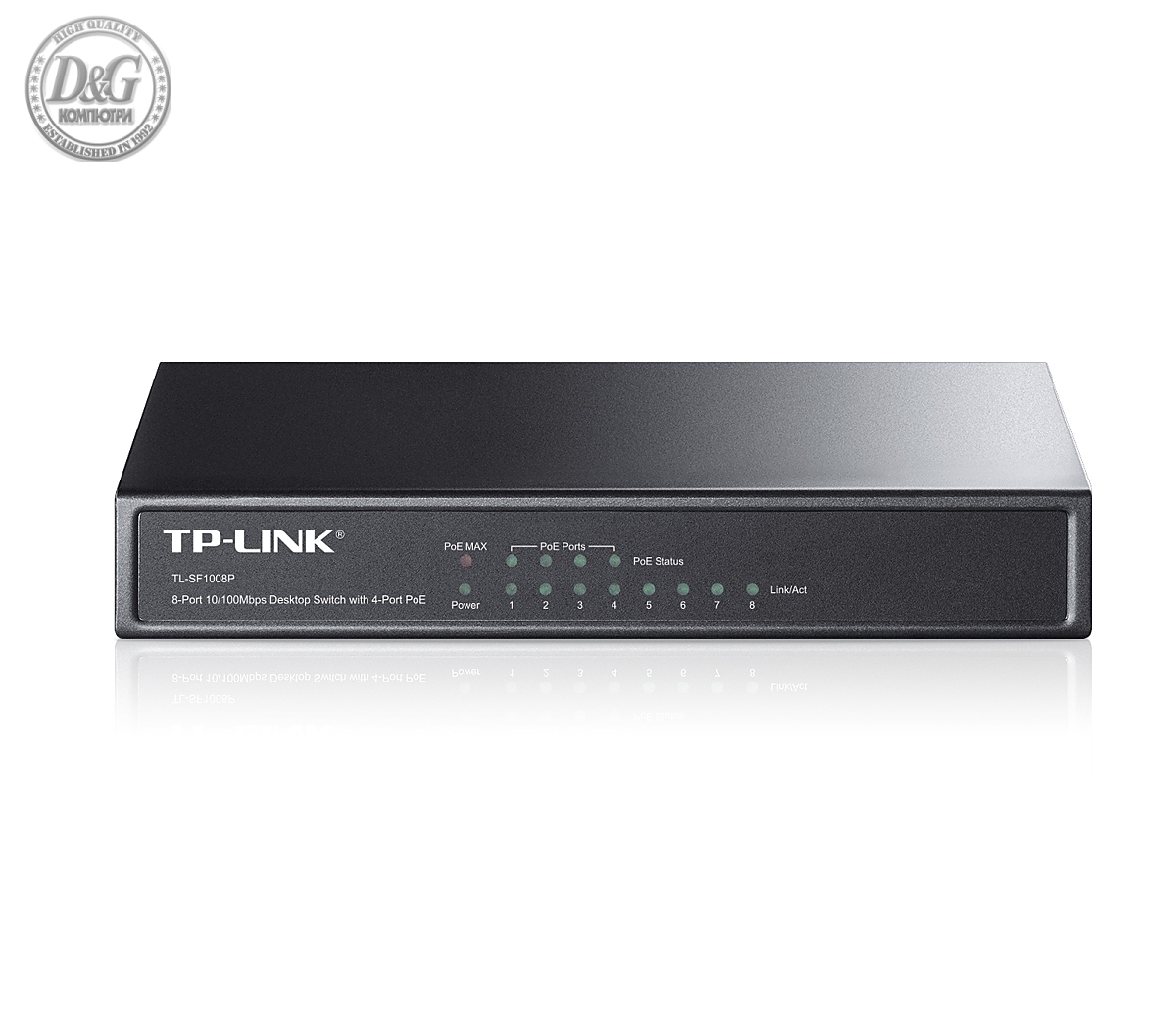 Комутатор TP-LINK TL-SF1008P, 8-порта 10/100M, 4 x PoE, неуправляем, метален