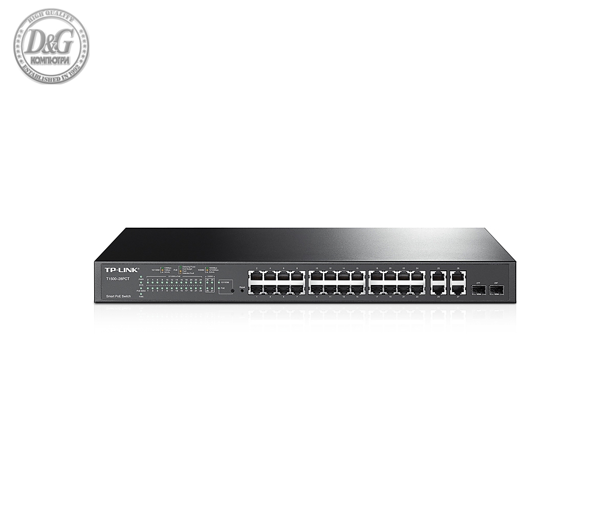 Комутатор TP-LINK T1500-28PCT, 24x 10/100TX, 4 Gigabit порта, 2x Combo SFP слота, PoE+