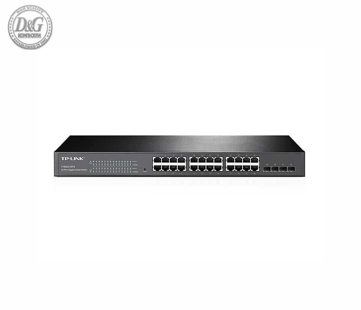 Комутатор TP-LINK T1600G-28TS, 24x Gigabit порта + 4 SFP слота, L2+, VLAN, IPv6