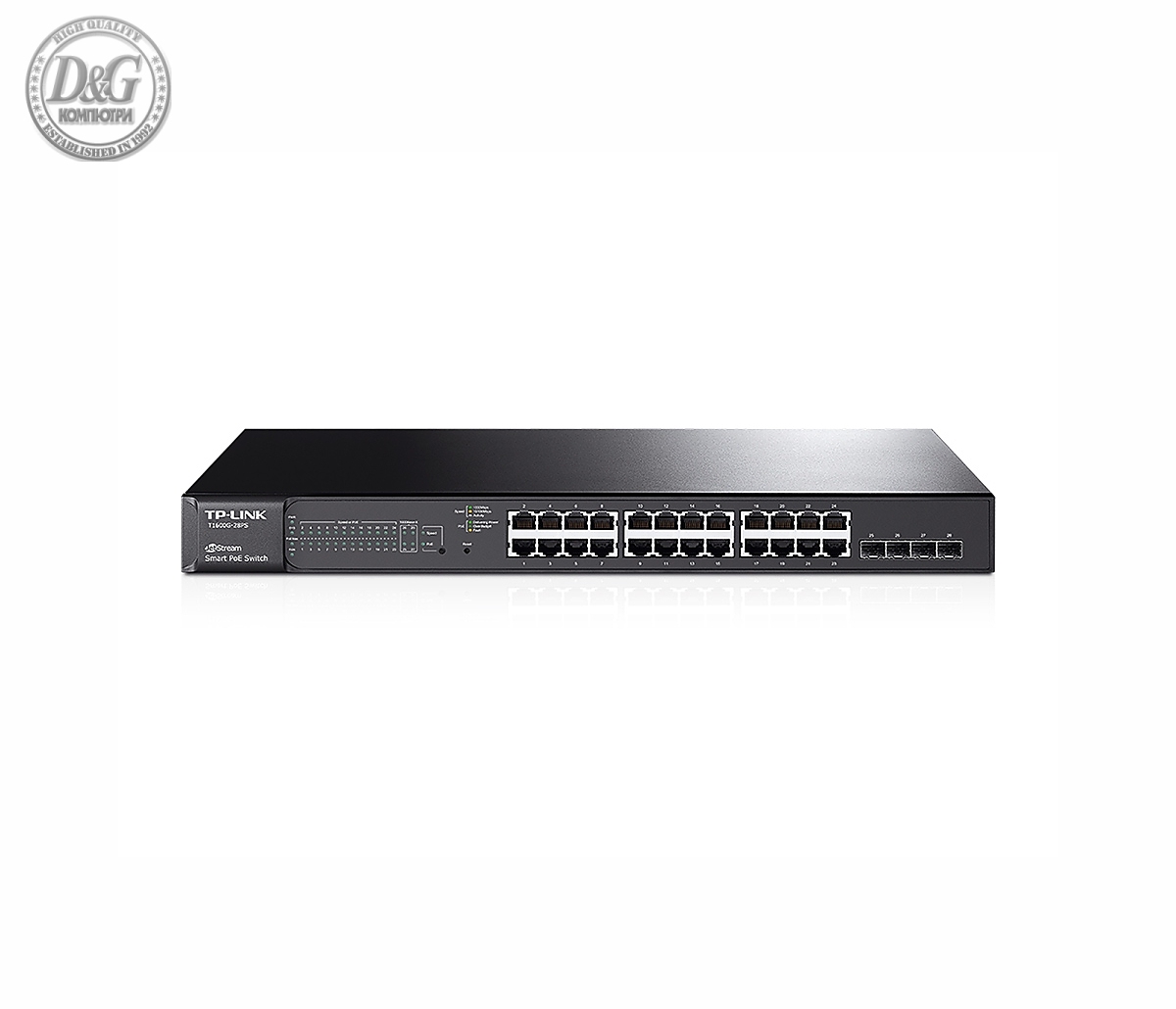 Комутатор TP-LINK T1600G-28PS, 24x Gigabit PoE+ порта +  4x SFP/ RJ45 слота, управлляем