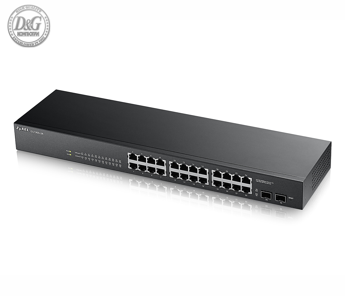 Комутатор ZyXEL GS1900-24, 24-порта GbE + 2x SFP слота, WEB управляем