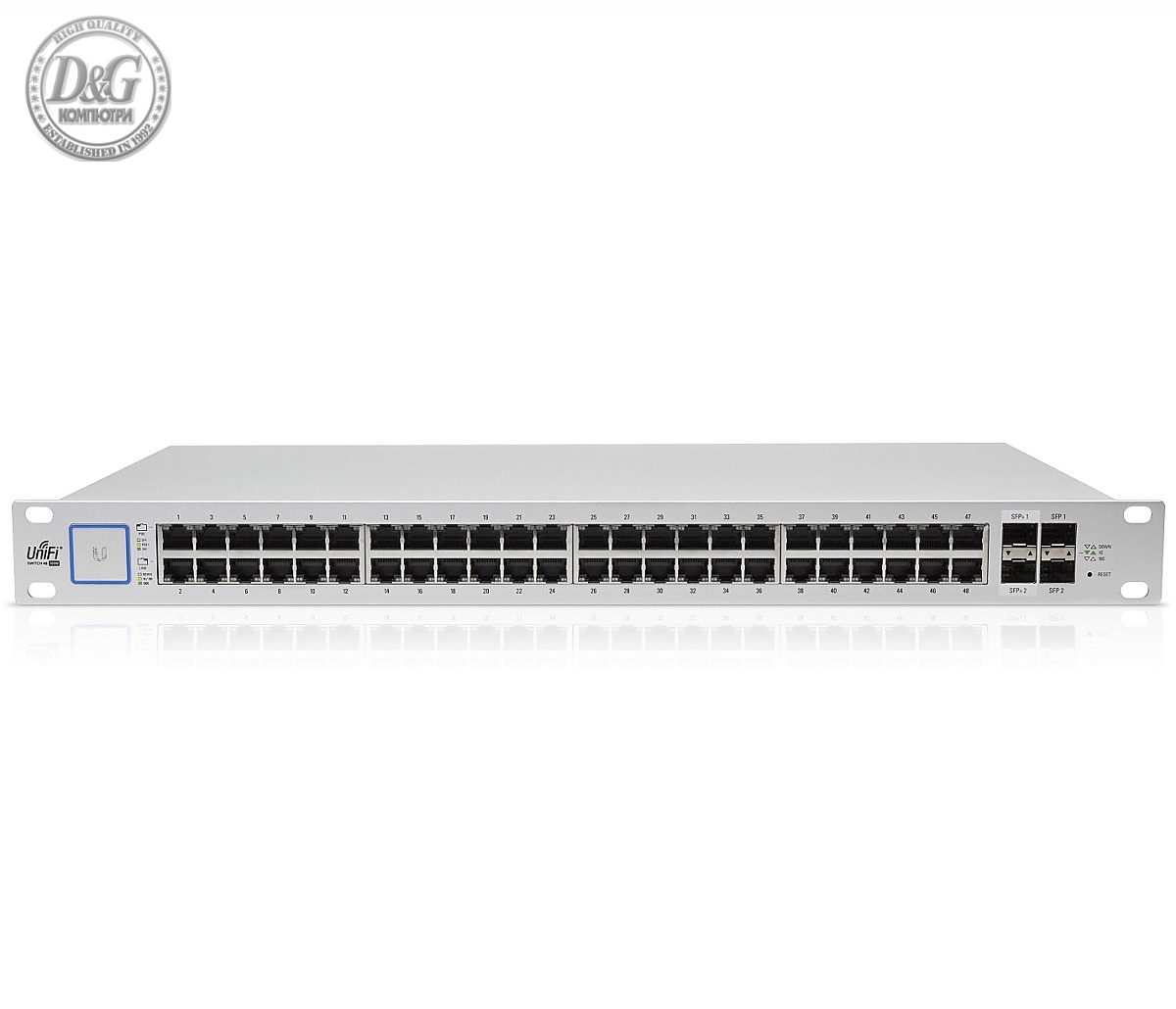 Комутатор Ubiquiti US-48-500W, 48-порта PoE+ GbE, 2xSFP слота, 500W, управляем