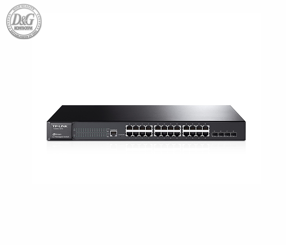 Комутатор TP-LINK T2600G-28TS, 24-port Gigabit порта + 4 SFP слота, L2+, DoS, ACL, IPv6