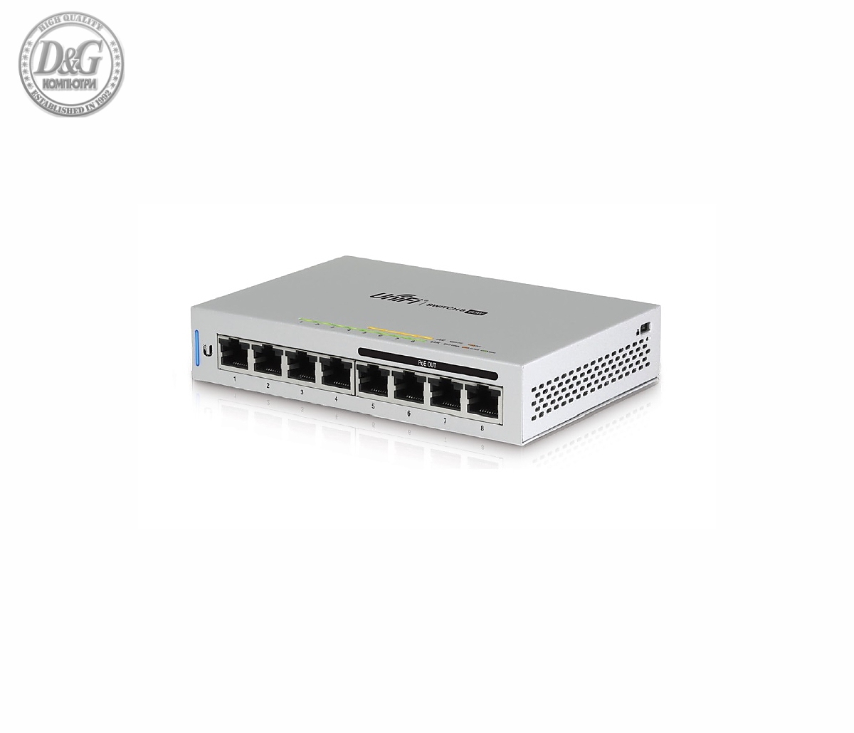 Комутатор Ubiquiti US-8-60W, 8-порта GbE, 4 x 802.3af PoE, 60W, Managed, Desktop/Wall