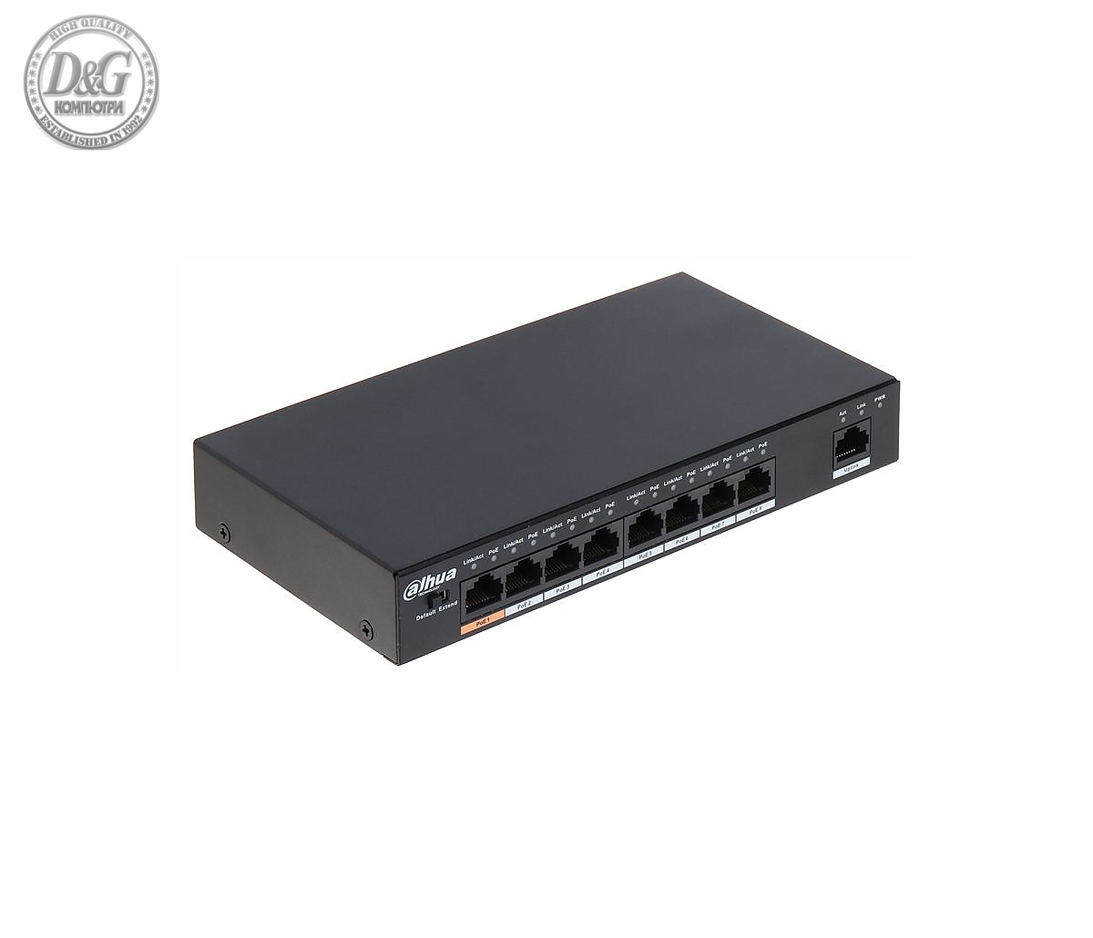 Комутатор Dahua PFS3009-8ET-96, 8xFE PoE+1FE, Hi-PoE, неуправляем, 96W