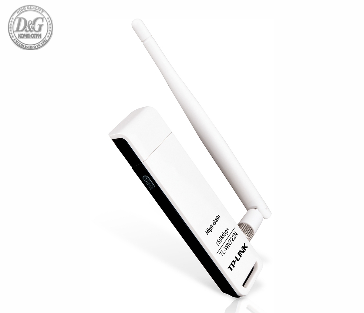 Безжичен адаптер TP-LINK TL-WN722N, N150, USB2.0, 2.4GHz, 802.11n/g/b, 1x външна антена