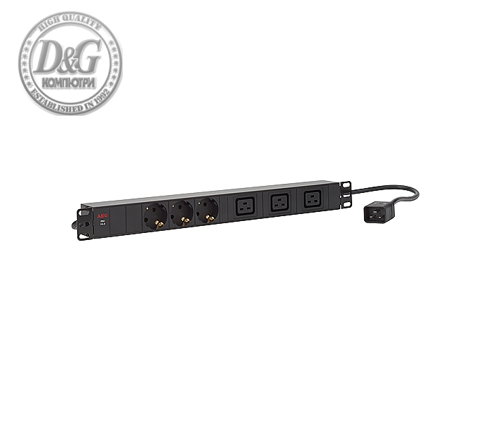 Разклонител AEG PDU 16-2, 3x заземени GE гнезда, 3x IEC320 C19 (16 A), за монтаж в шкаф