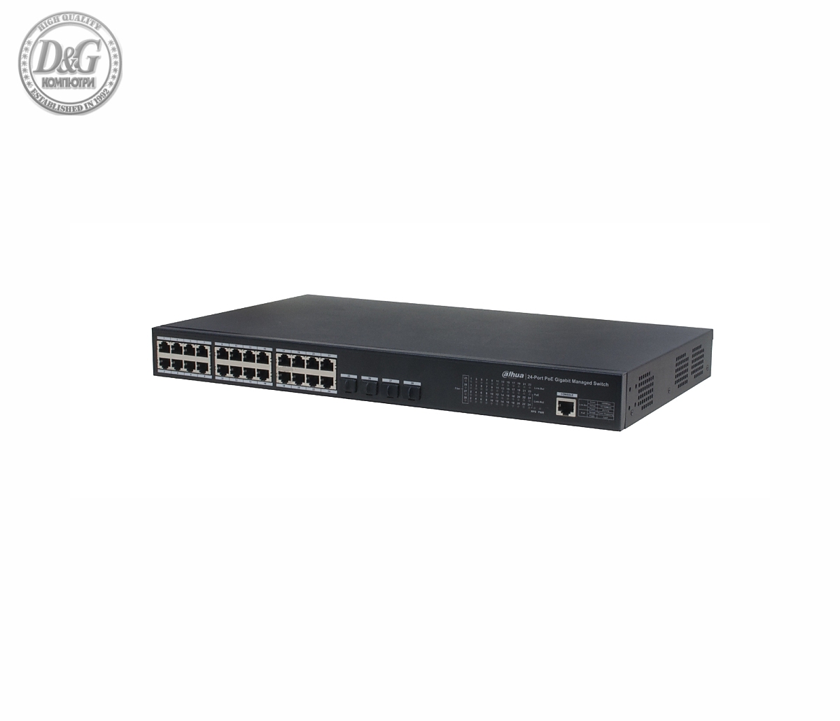 Комутатор Dahua PFS4428-24GT-370, 24GE PoE+, 4GE SFP, L2 web управление, 370W