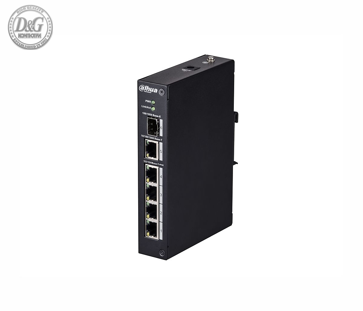 Комутатор Dahua PFS3106-4P-60, 4FE PoE+1GE+1GE SFP, неуправляем, 60W