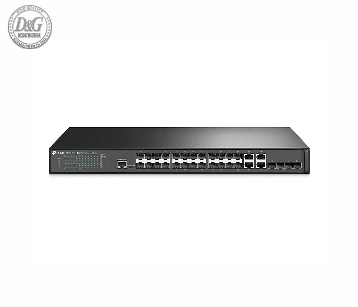 Комутатор TP-LINK T2600G-28SQ, 24xSFP, 4xSFP+, L2+, IPv6, DoS, ACL, Rack Mountable