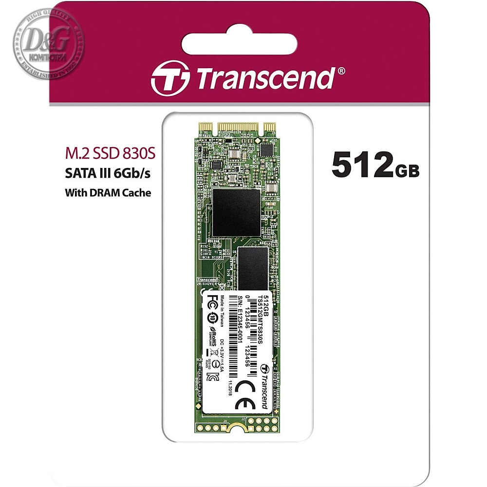 Transcend 512GB, M.2 2280 SSD, SATA3 B+M Key, TLC