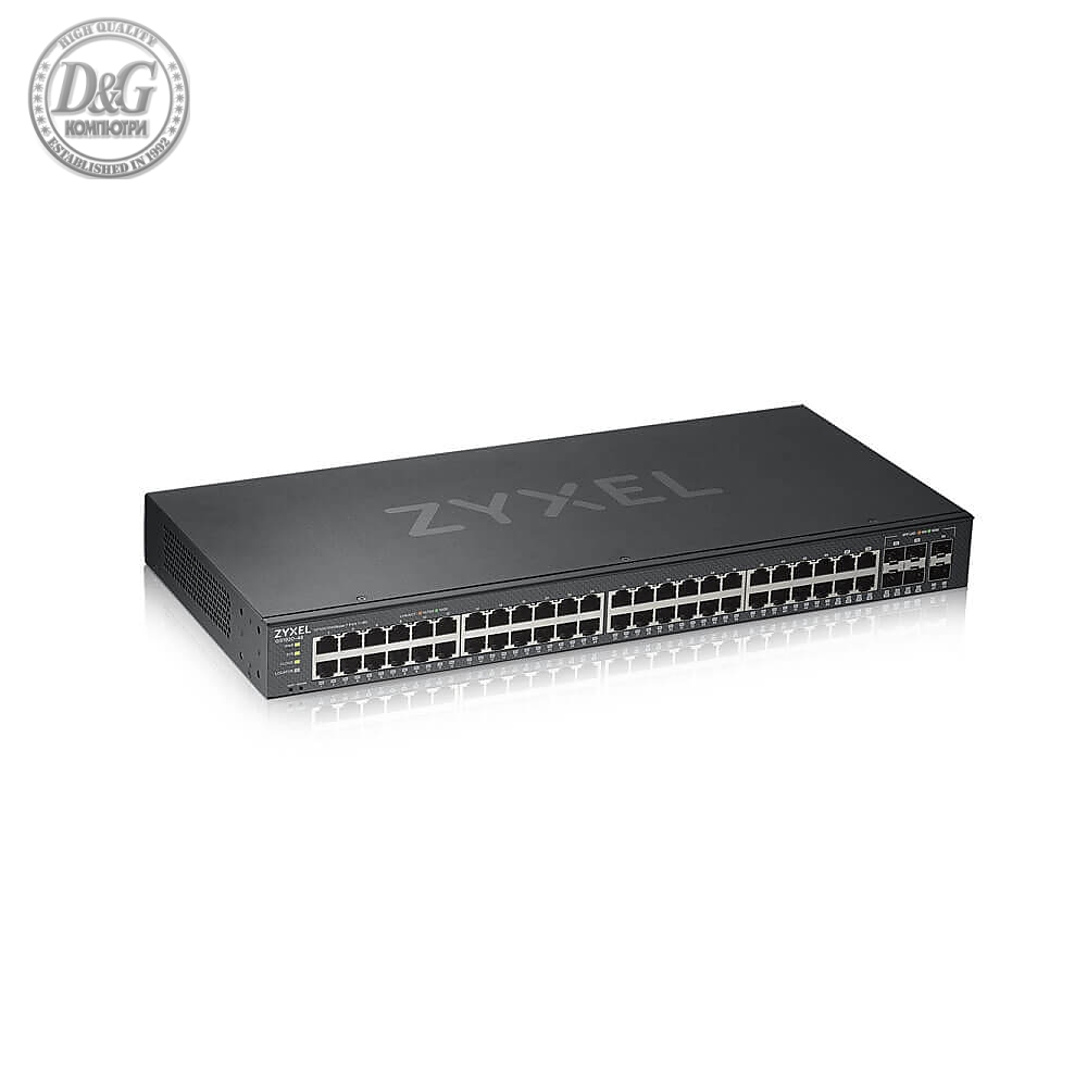 ZyXEL GS1920-48v2, 50 Port Smart Managed Switch 44x Gigabit Copper and 4x Gigabit dual pers., hybrid mode, standalone or NebulaFlex Cloud