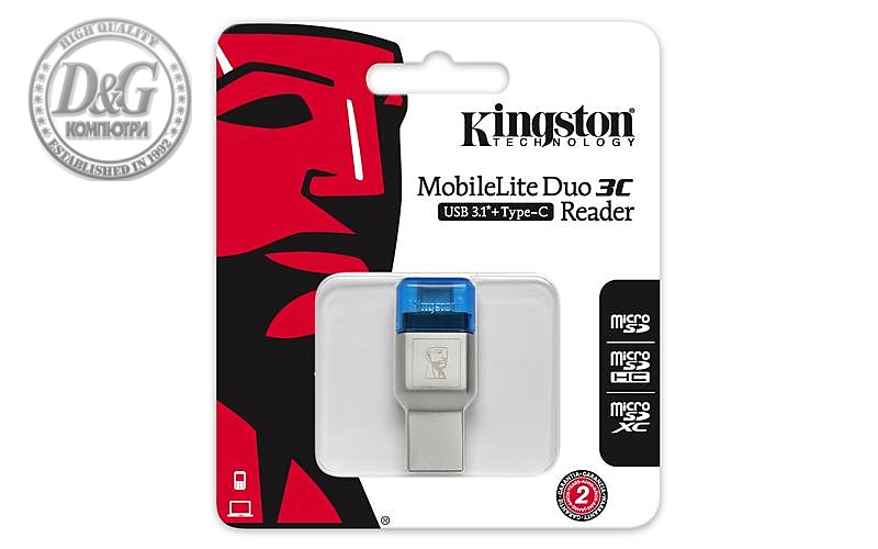 Четец за карти KINGSTON MobileLite Duo 3C, USB 3.1 + Type-C