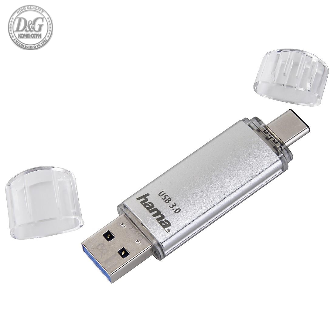 USB памет HAMA Тип USB-C Laeta 124163, 64GB, USB 3.1 Type-C, Сребрист