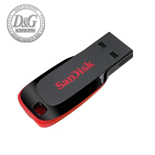 USB памет SanDisk Cruzer Blade, 128GB, USB 2.0, Черен/Червен