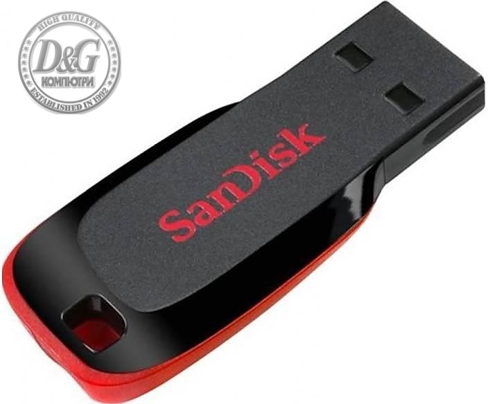 USB памет SanDisk Cruzer Blade, 64GB, USB 2.0, Черен-Червен