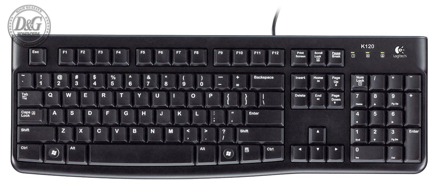 Стандартна клавиатура Logitech K120, Черна