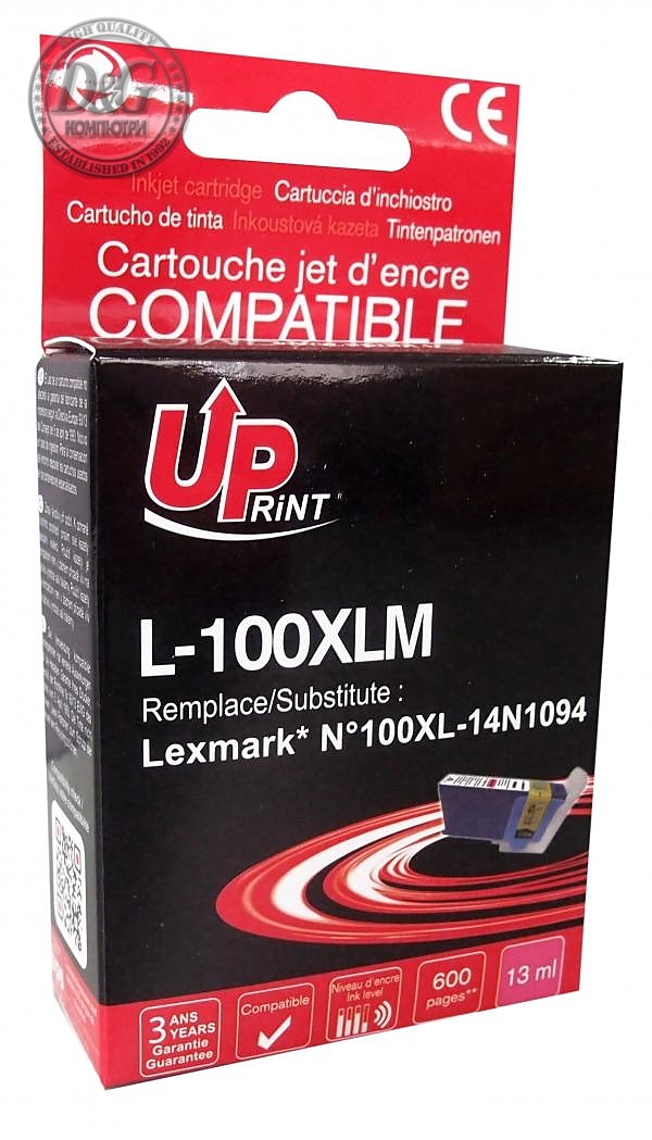 Мастилница UPRINT 14N1094, LEXMARK 100XL/Lex S305/S405/S505/S605/Pro705/Pro805, Magenta