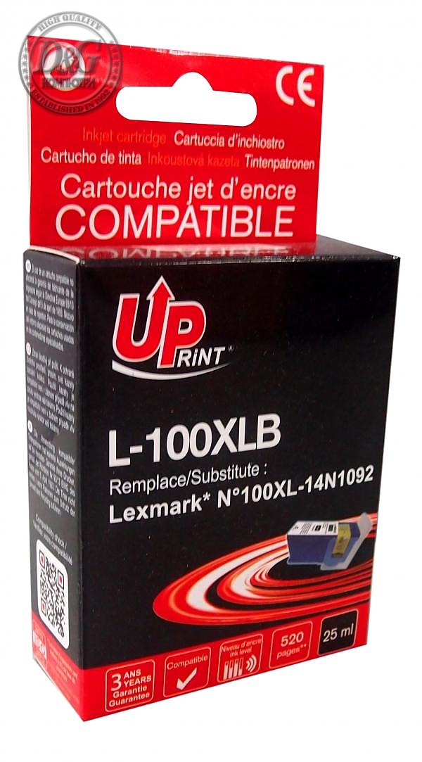 Мастилница UPRINT 14N1092, LEXMARK 100XL/Lex S305/S405/S505/S605/Pro705/Pro805, Черен