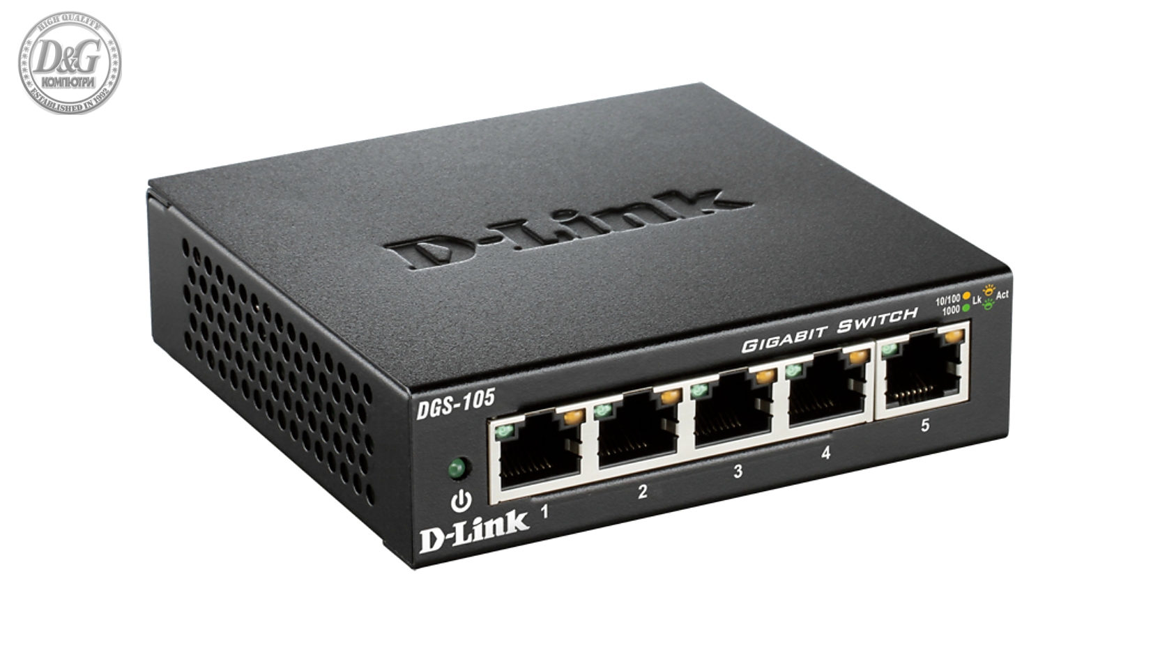 Суич D-Link DGS-105/E, 5 портов, 10/100/1000, Gigabi, метален корпус