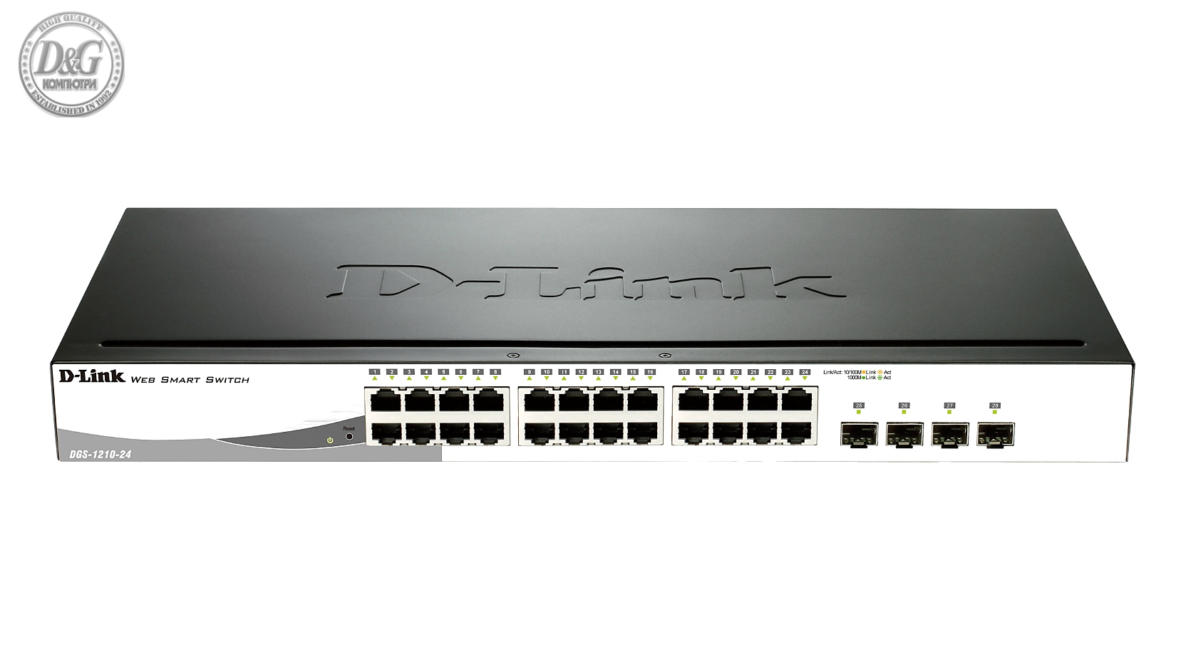 Суич D-Link DGS-1210-24, 24-портов 10/100/1000 Gigabit Smart Switch including 4 Combo 1000BaseT/SFP, управляем, за монтаж в шкаф