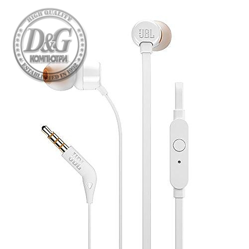 Слушалки JBL T110, In Ear, Бял