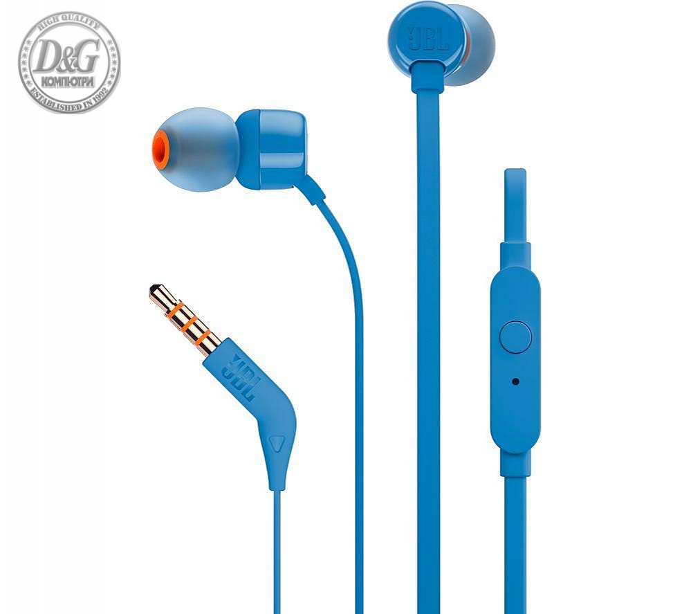 Слушалки JBL T110, In Ear, Син