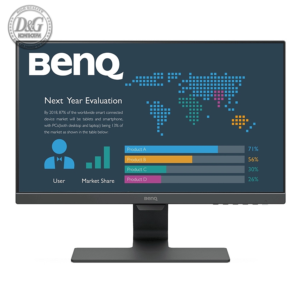 BenQ BL2283, 21.5'' IPS LED, 5ms, 1920x1080 FHD, Stylish Eye Care Monitor, 72% NTSC, Flicker-free, B.I., LBL, 1000:1, DCR 20M:1, 8 bit, 250cd/m2, HDMI x2, VGA, Audio Line In, Speakers, Tilt, Slim Bezel Design, Black