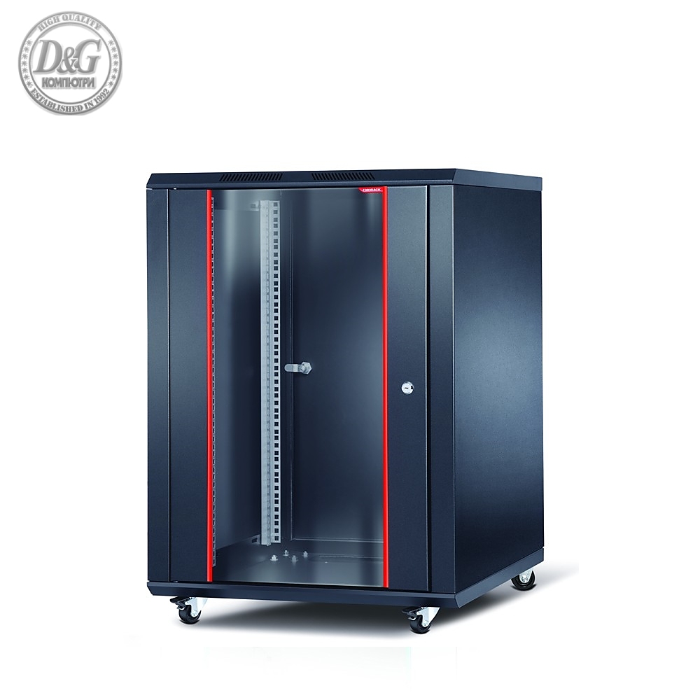 Formrack 19" Free standing rack 16U 600/600mm, height: 877mm, loading capacity: 600 kg, front tempered glass door, unopenable sides (does not include castor/feet group)