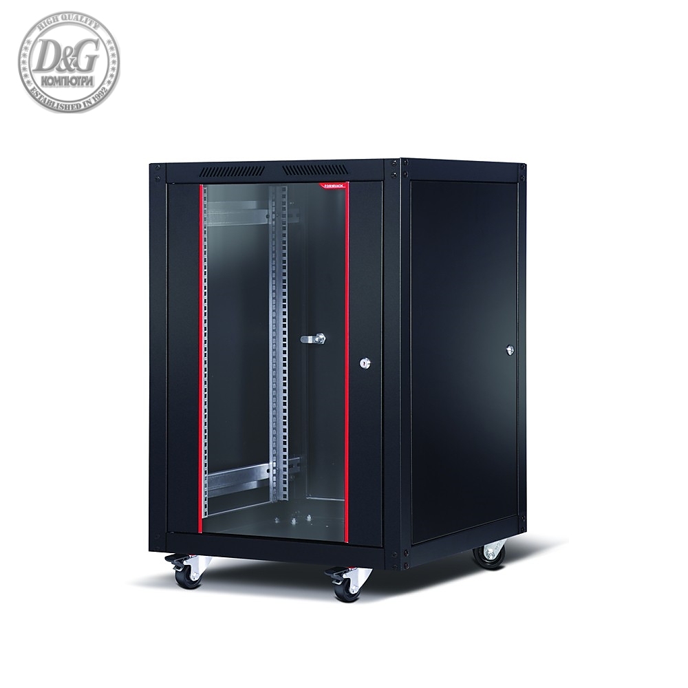 Formrack 19" Free standing rack 16U 600/600mm, height: 942mm, loading capacity: 600 kg, front tempered glass door, openable locking sides and back (does not include castor/feet group)