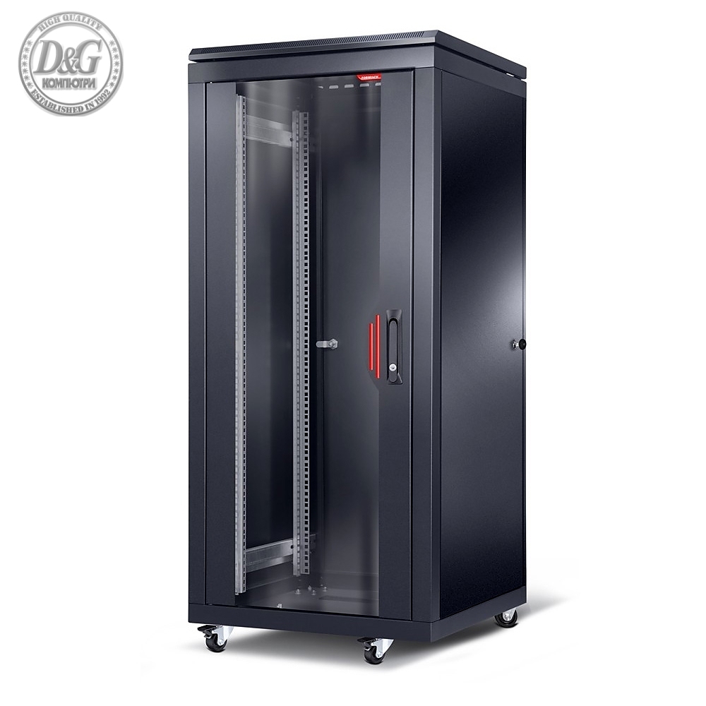 Formrack 19" Free standing rack 26U 600/800mm, height: 1384 mm, loading capacity: 600 kg, front tempered glass door, openable locking sides and back (does not include castor/feet group)