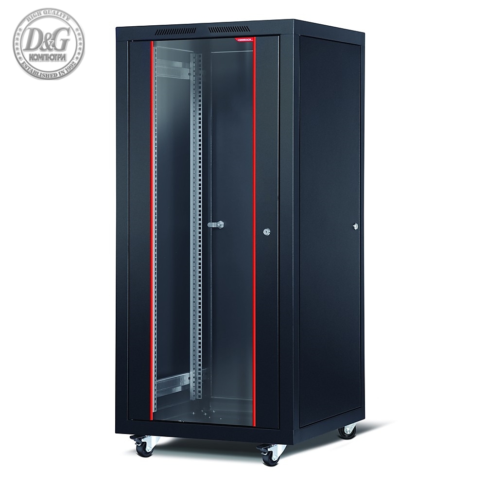 Formrack 19" Free standing rack 26U 600/1000mm, height: 1386 mm, loading capacity: 600 kg, front tempered glass door, openable locking sides and back (does not include castor/feet group)