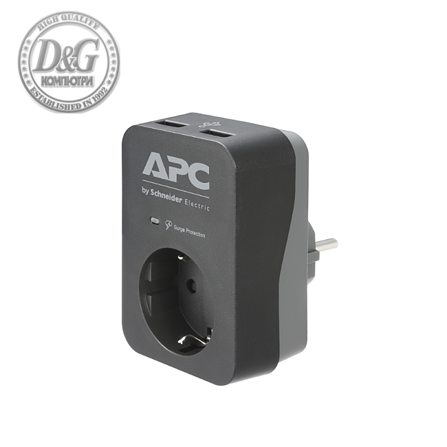 APC Essential SurgeArrest 1 Outlet 2 USB Ports Black 230V Germany