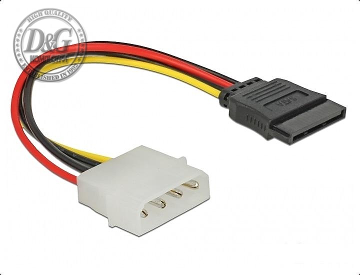 Кабел DeLock Molex 4 pin към SATA 15 pin, 12 cm