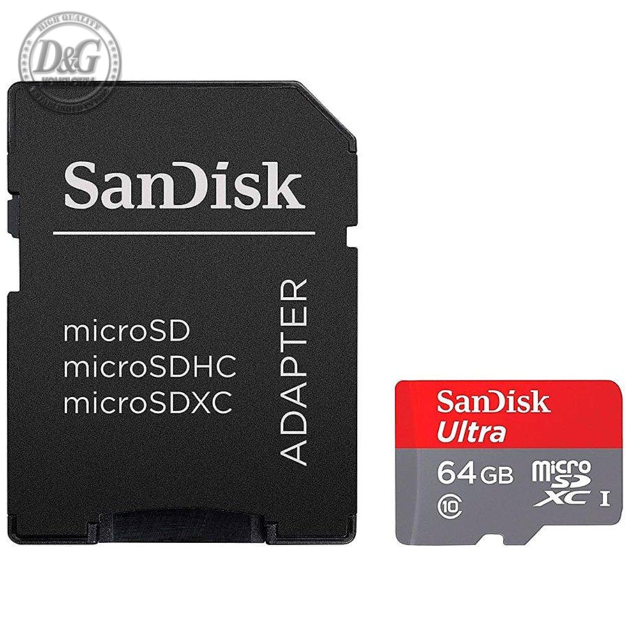 Карта памет SANDISK Ultra micro SDHC UHS-I, A1, SD Адаптер, 64GB, Class 10, 100Mb/s