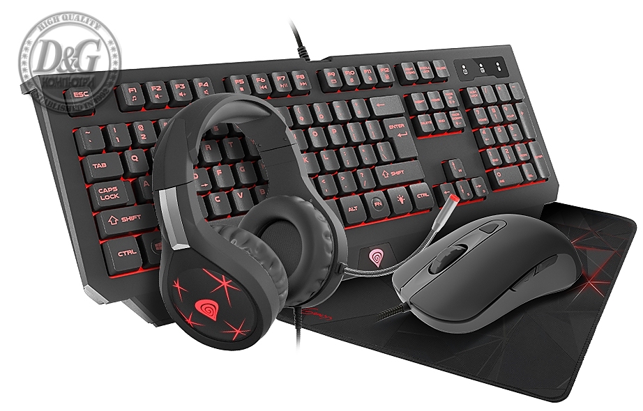 Genesis Gaming Combo Set 4In1 Cobalt 300 Keyboard + Mouse + Headphones + Mousepad, Yu Layout