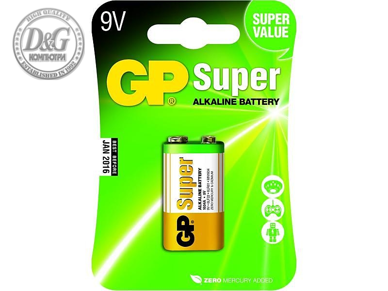 Алкална батерия GP SUPER 6LF22 /6LR61/ /9V/ 1 бр. блистер 1604A