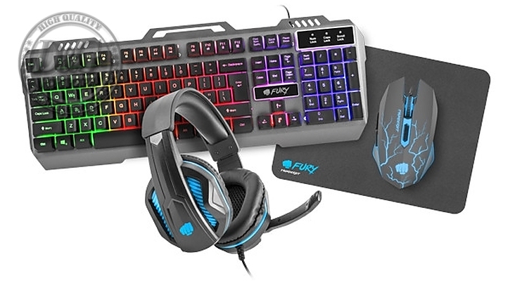 Fury Gaming combo set 4in1, Thunderjet keyboard + Mouse + Headphones + Mousepad, US layout