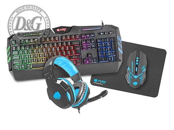 Fury Gaming combo set 4in1, Thunderstreak 2.0 keyboard + Mouse + Headphones + Mousepad, US layout