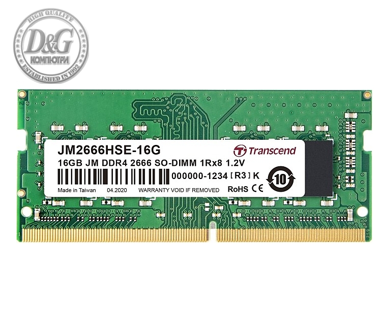 Transcend 16GB JM DDR4 2666Mhz SO-DIMM 1Rx8 2Gx8 CL19 1.2V